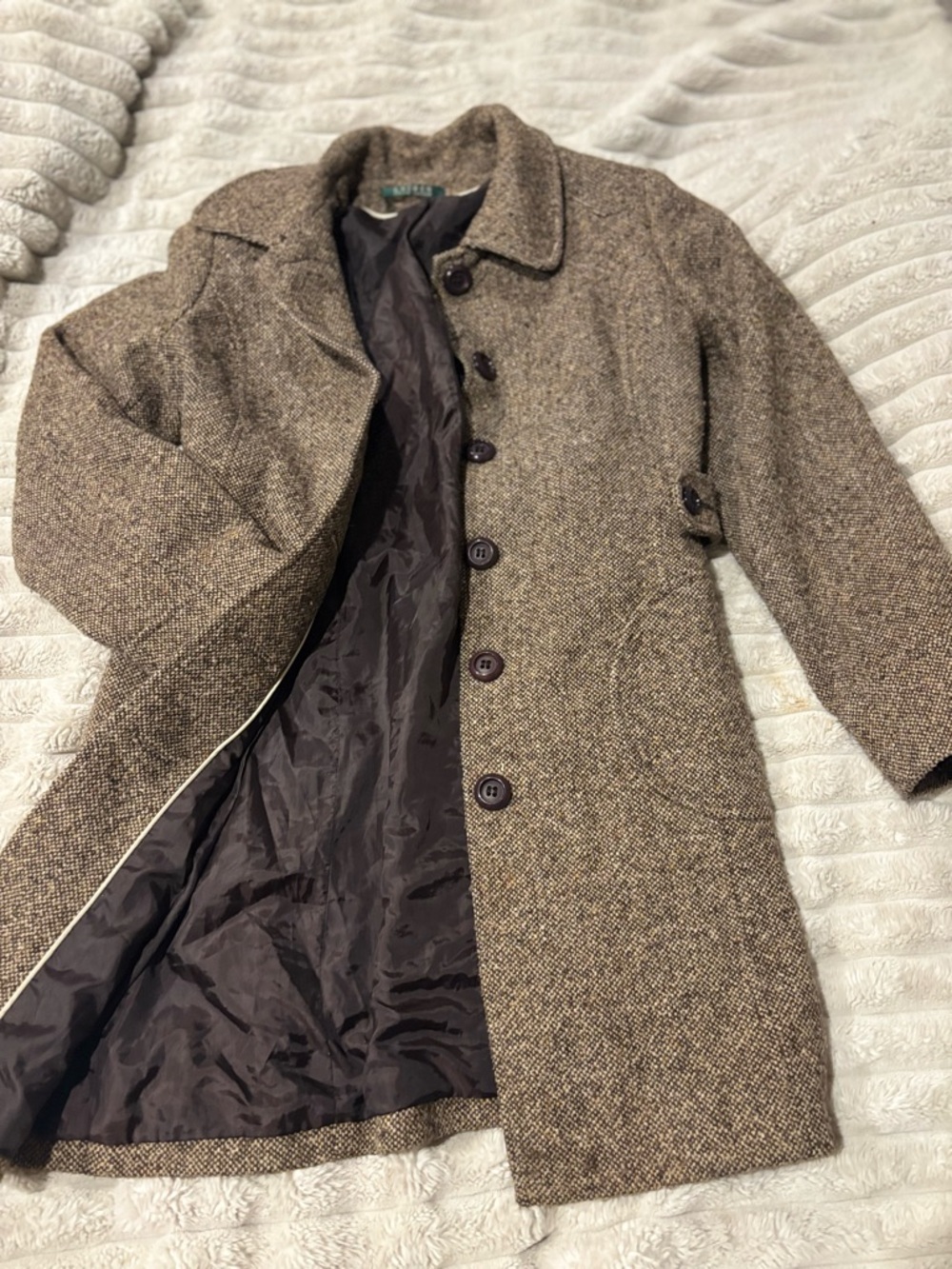 Womens Tweed Button-Up Wool Blend Coat in Brown Ralph Lauren vintage